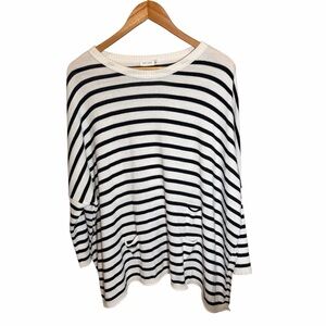 Mer Sea Striped Sweater OS Black White Oversized Boxy Knit Pocket
